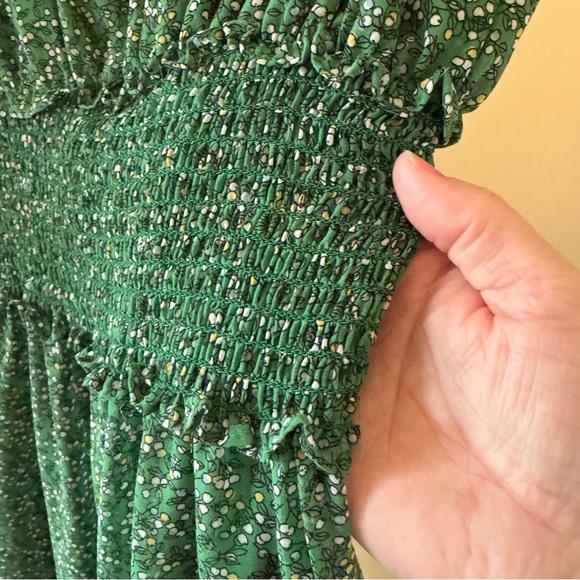 Max Studio Green Floral Midi Dress Smocked Waist Cottagecore XS - Picture 9 of 15